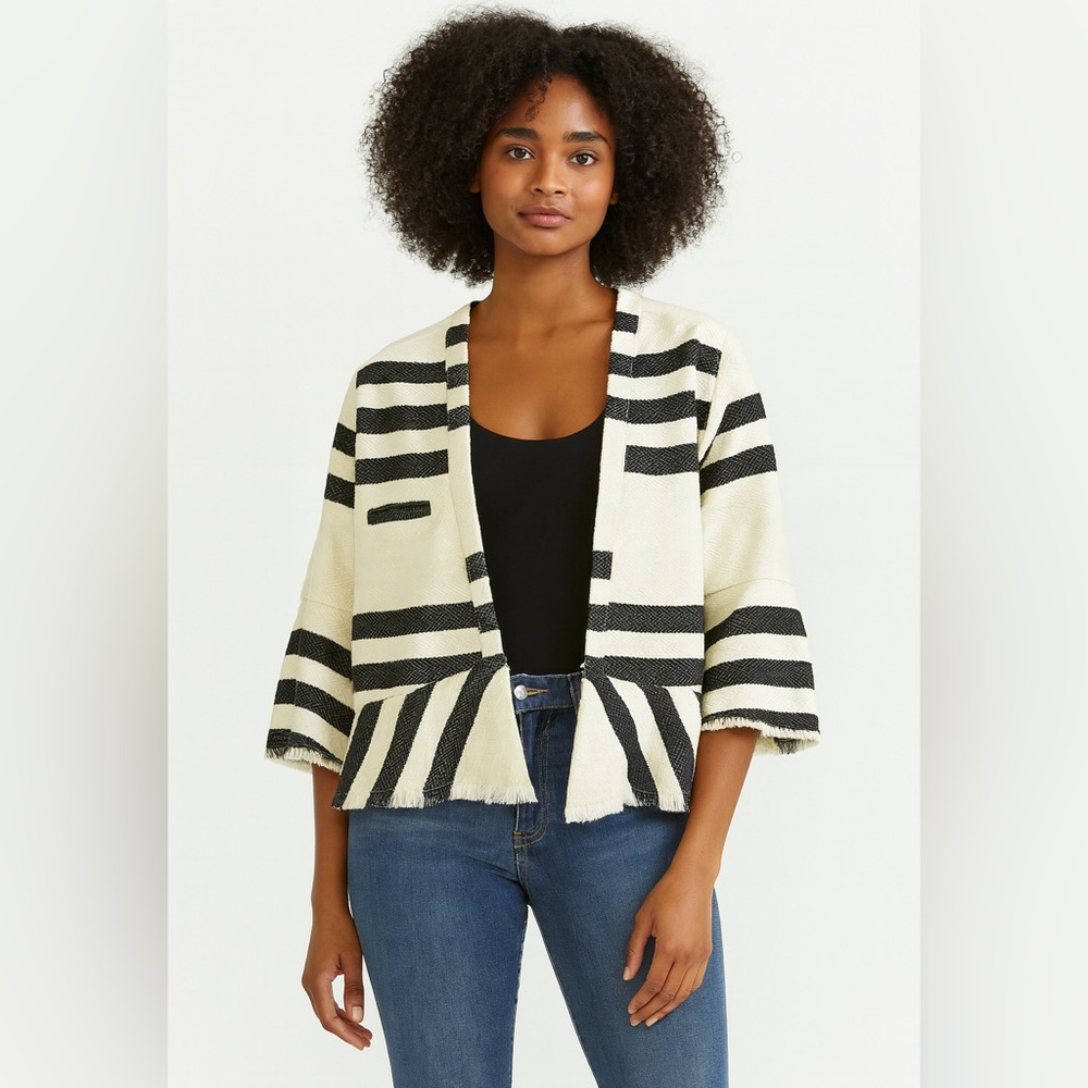 dRA Los Angeles Black White Striped Open Cropped Cardigan‎ Jacket Textured Small